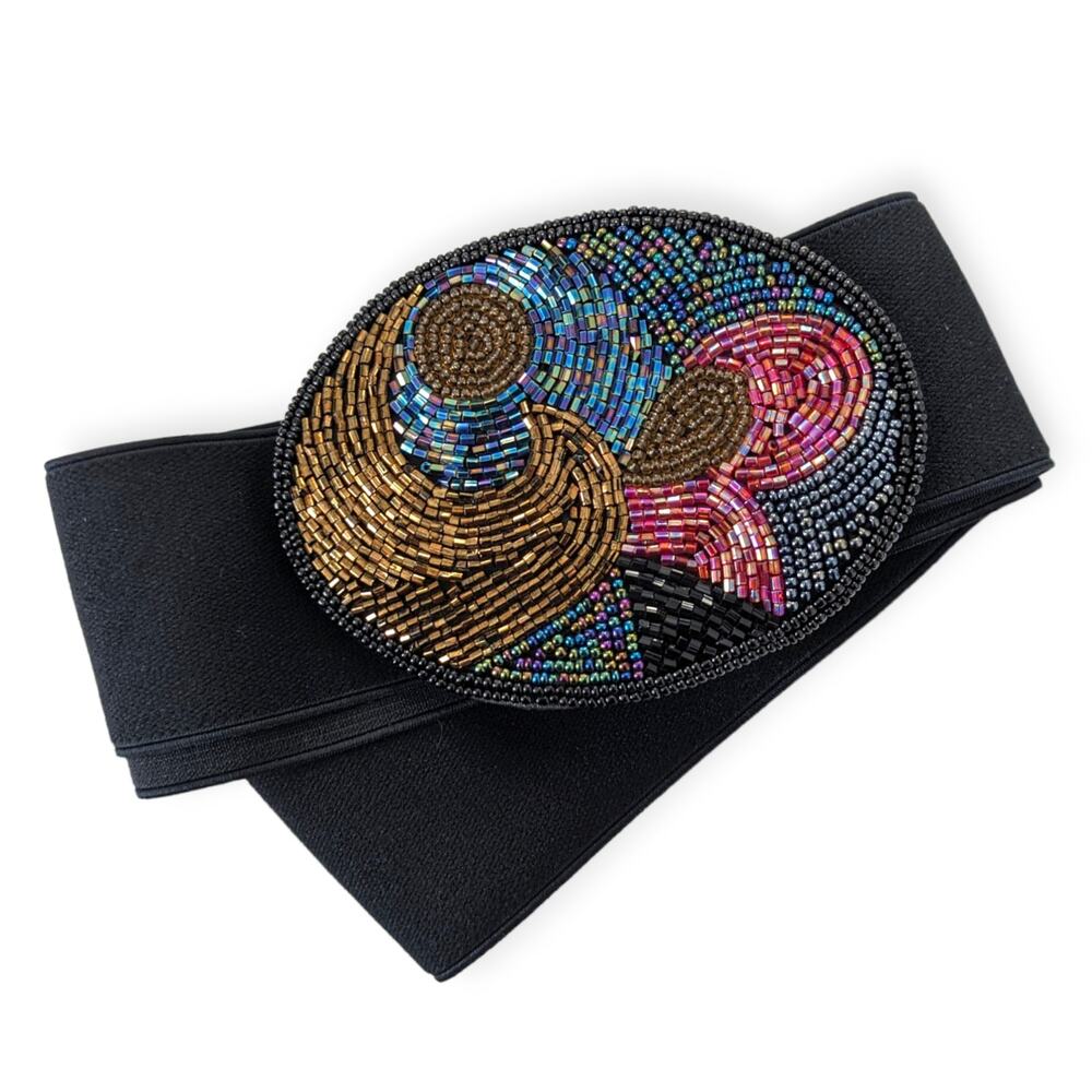 Vintage 80s Art Deco Modernist Elasticized Beaded Belt